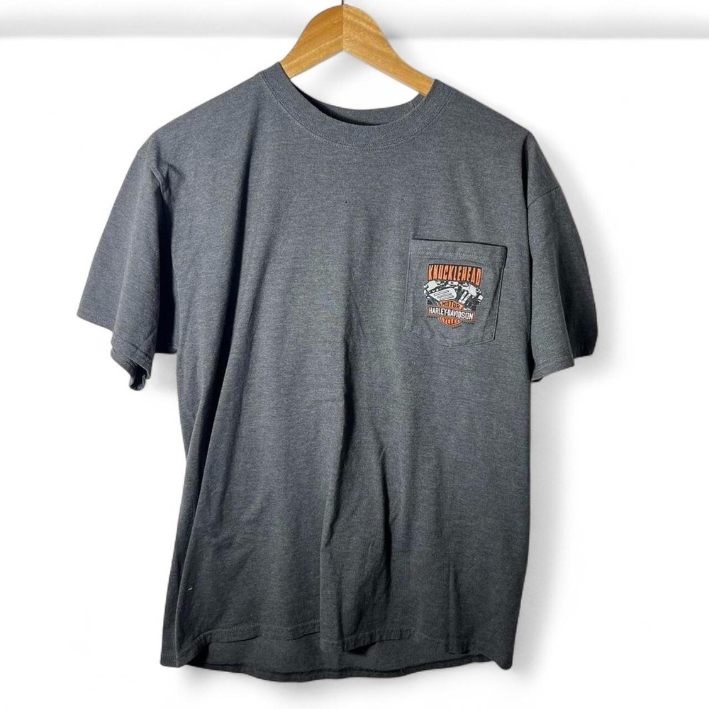 Harley Davidson South Bend Indiana T Shirt Large Gray Pocket Tee